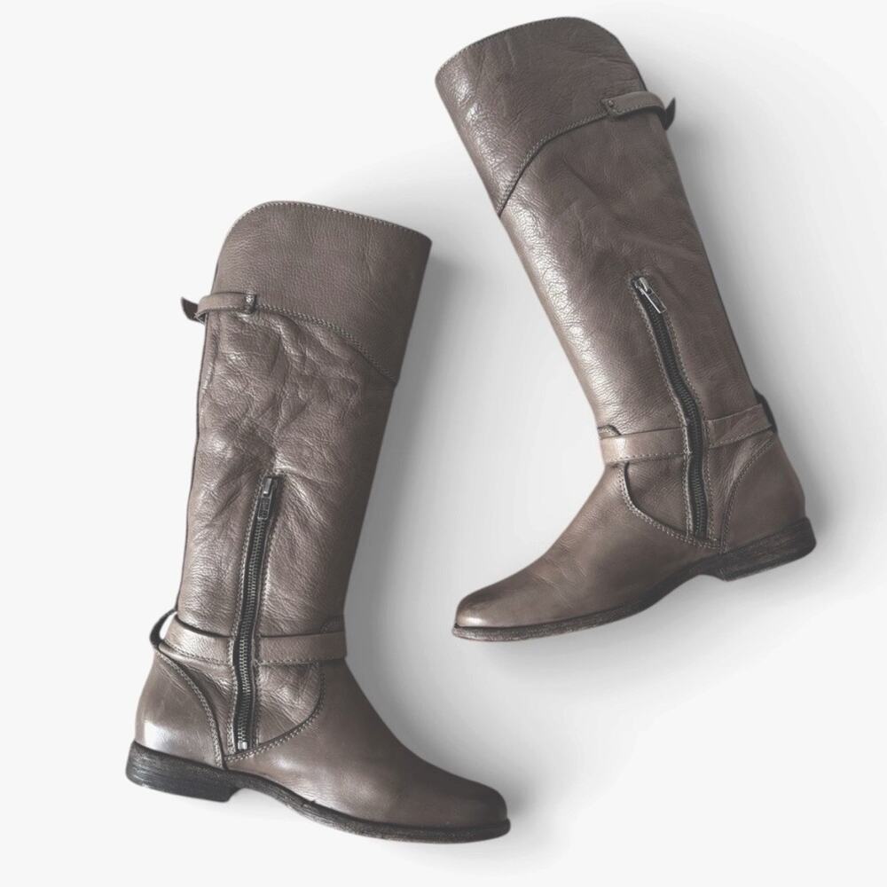 Frye Phillip Women's Size 9.5 B Riding Boots Tall Leather Gray Buckles Side Zip - Picture 11 of 13